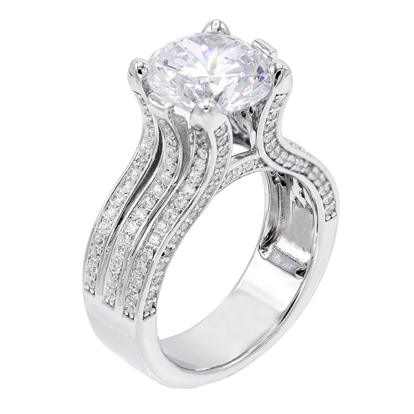 4.50 carats Round Cut Solitaire Engagement Ring, Sterling Silver